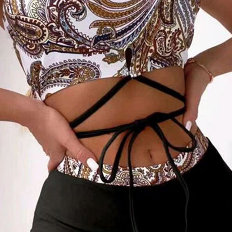 Wholesale Split High Waist Boxer Ties Polyester Swimwear