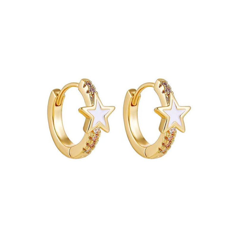 Wholesale Earrings Brass Pentagram Star Circle Circle Niche Design OLY-ES-BJ003