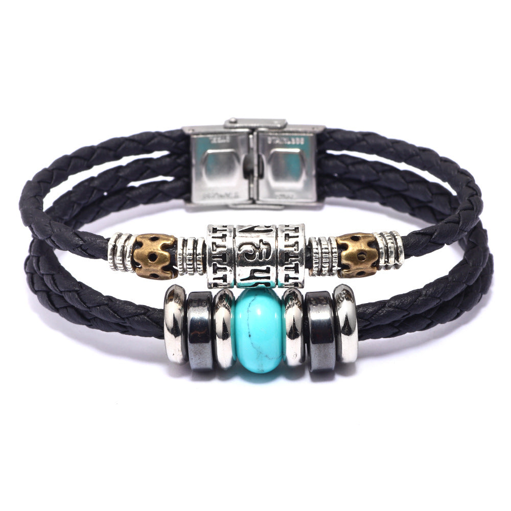 Wholesale Stainless Steel Turquoise Leather Bracelet
