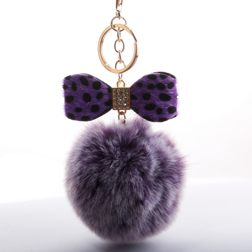 Wholesale Plush Leopard Diamond Bow Keychain