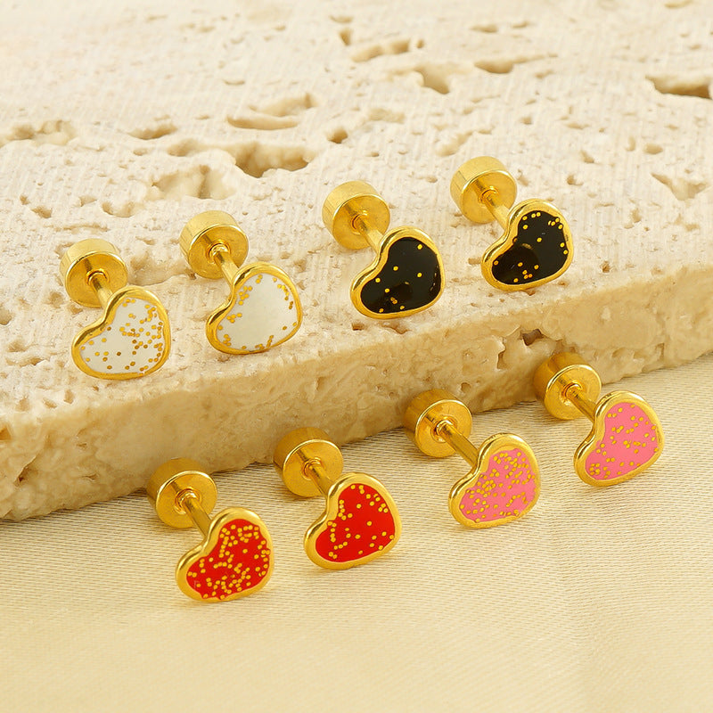 Wholesale Colored Glitter Plug Heart-shaped Stainless Steel Earrings