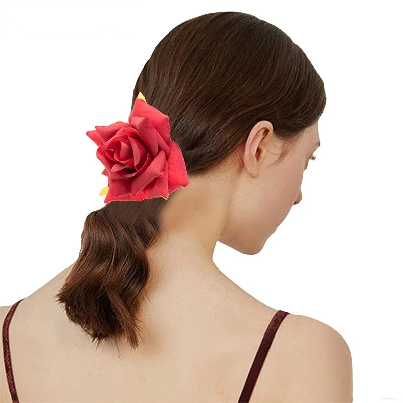 Venta al por mayor Real Fabric Rose Flowers Hair Scrunchies