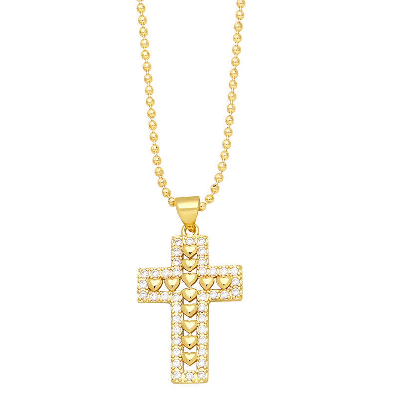 Wholesale Necklace Copper Plated 18K Gold Zircon Diamond Cross OLY-NE-AS010