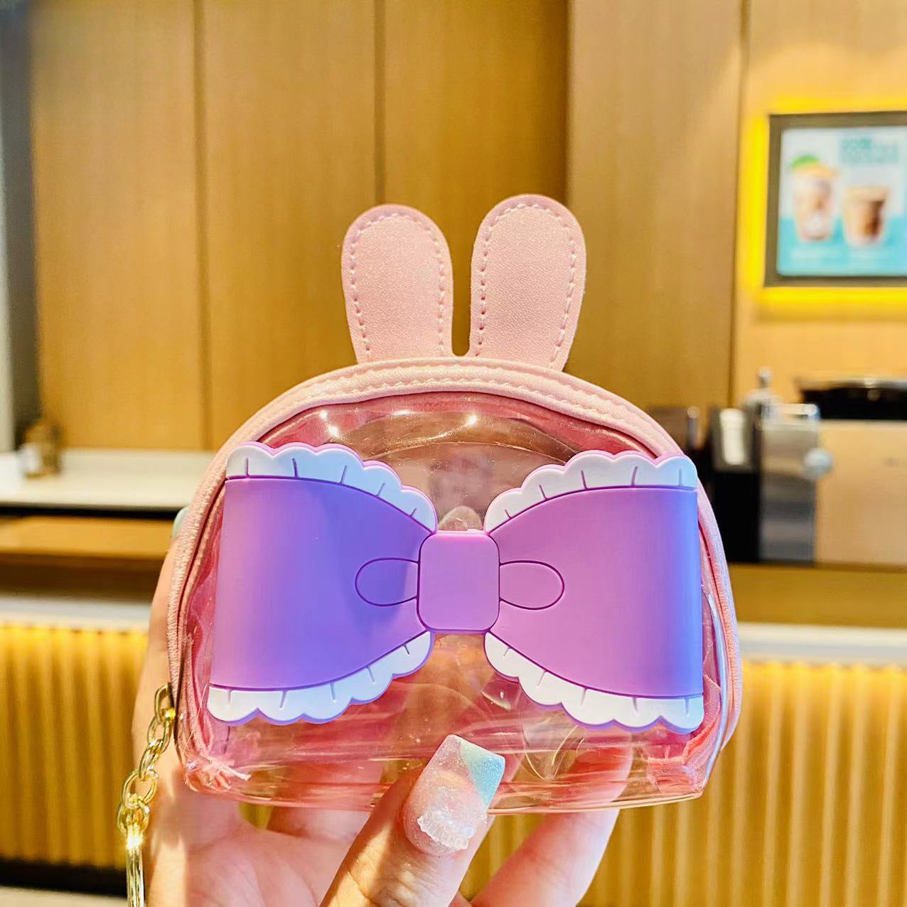 Color al por mayor Transparente Big Bow Coin Coin Purse Keychain