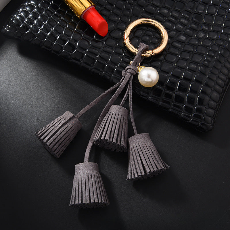 Wholesale Diamond Pearl Leather Tassel Keychain