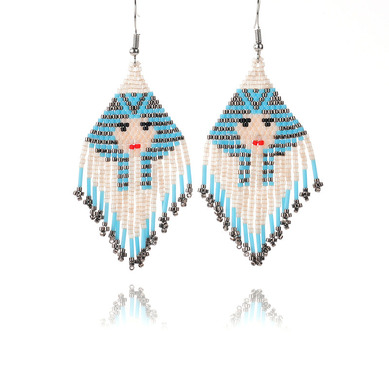 Venta al por mayor Pendientes de borlas tejidas a mano con cuentas de arroz Boho OLY-ES-LC001