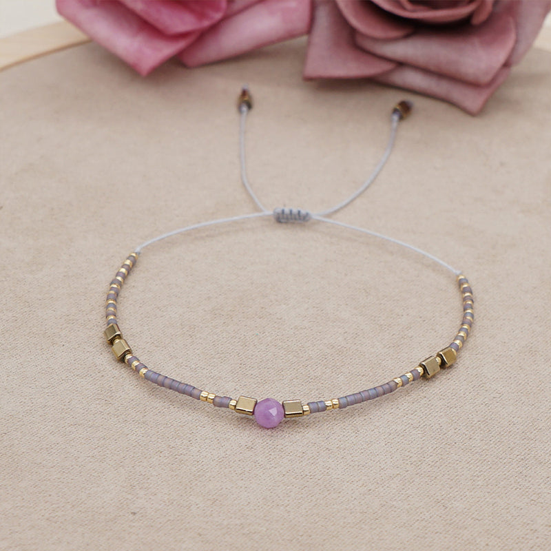 Venta al por mayor Pulsera Cristal Simple Boho Moda Arroz Granos Hecho A Mano OLY-BT-GBH002