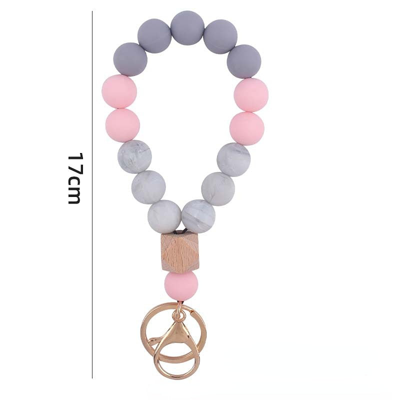Wholesale Wooden Octagon Hand Silicone Beaded Wrist Keychain