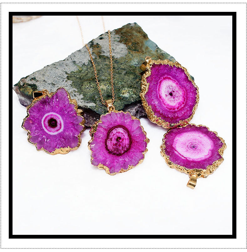 Wholesale 10PCS Sun Flower Pendant Natural Agate Stone Necklace