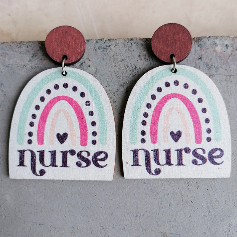 Wholesale 2Pairs/Pack Rainbow Nurse Wood Earrings