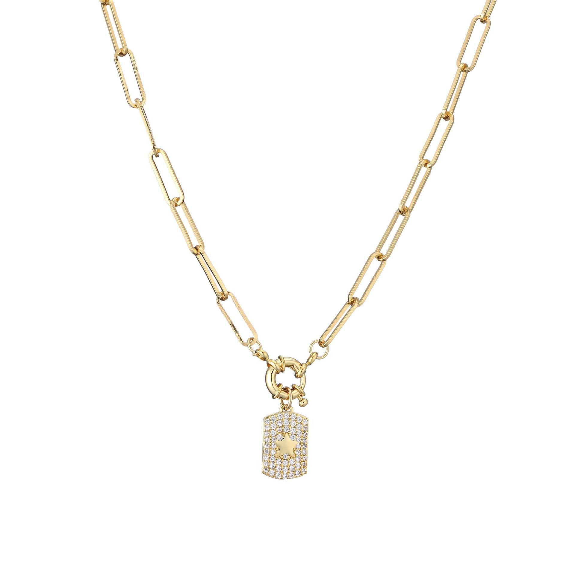 Collar con colgante de corazón de estrella de cinco puntas de dos colores de cobre al por mayor