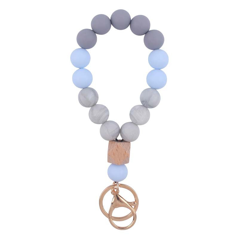 Wholesale Wooden Octagon Hand Silicone Beaded Wrist Keychain