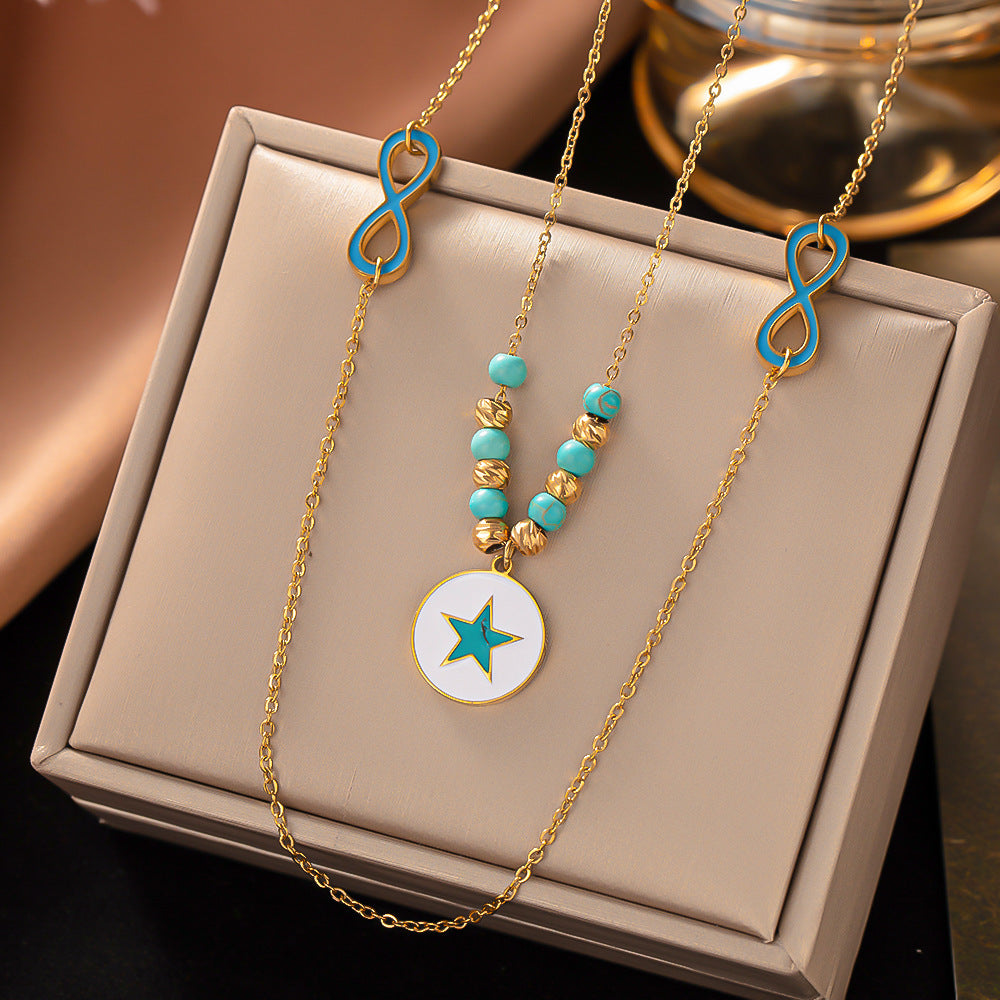 Wholesale Titanium Steel Layered Wear Drop Turquoise Necklace