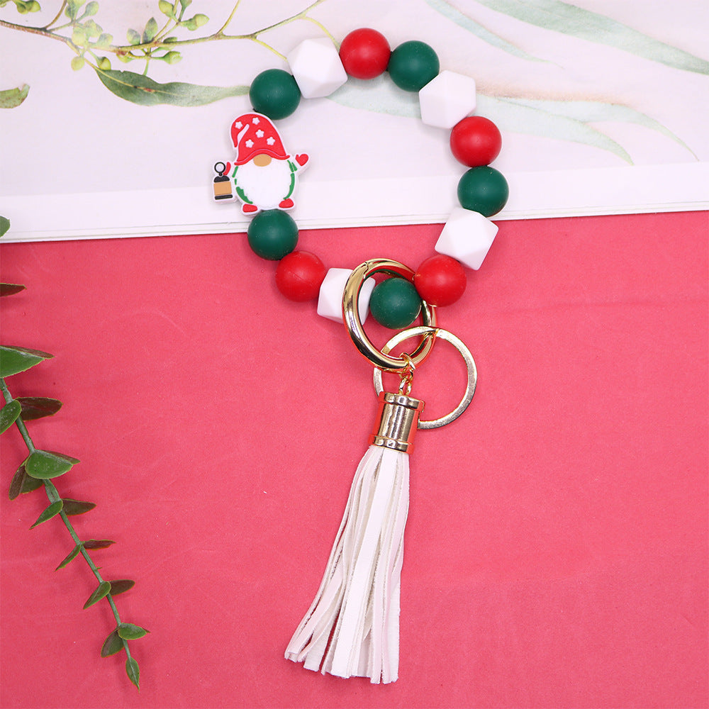 Wholesale 10PCS Santa Claus Christmas Silicone Beaded Wrist Keychain