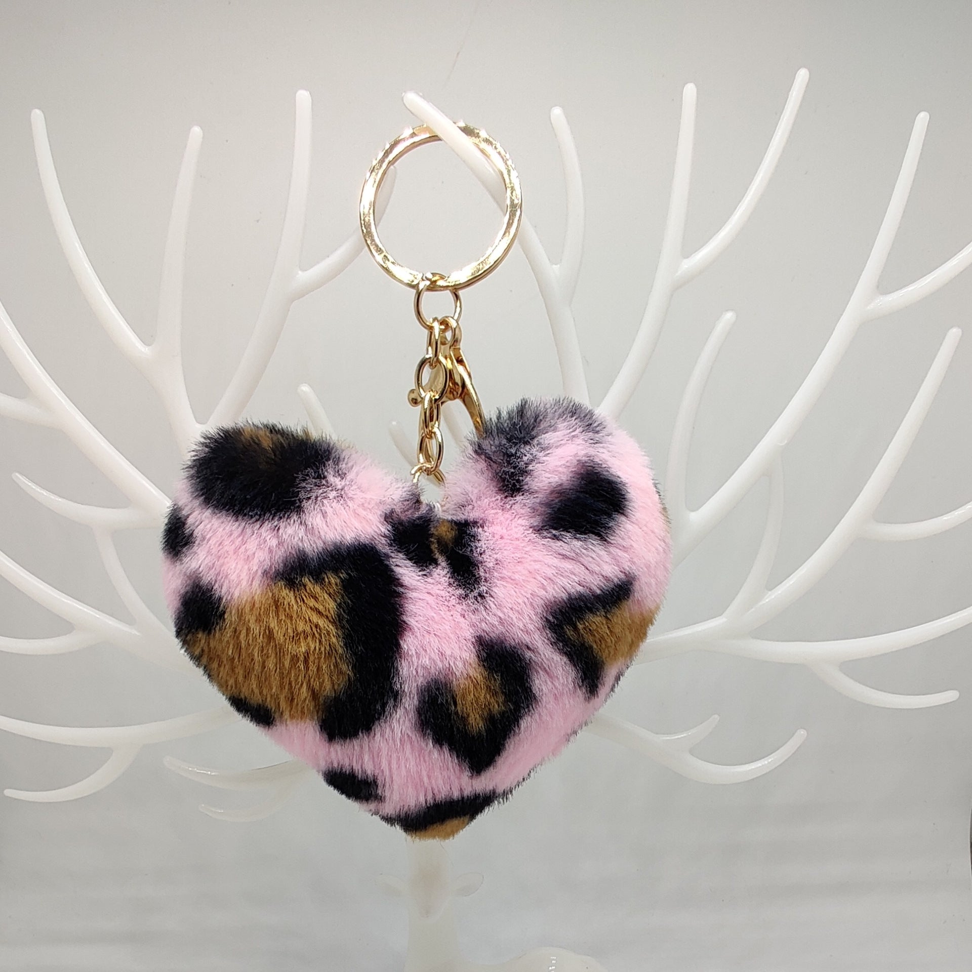 Wholesale Imitation Otter Rabbit Fur Leopard Pattern Love Fur Ball Keychain