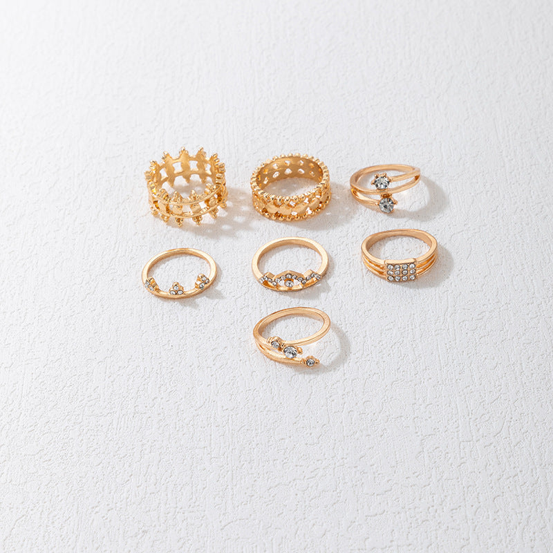 Wholesale Diamond Crown Skeleton Alloy Rings Set of 7