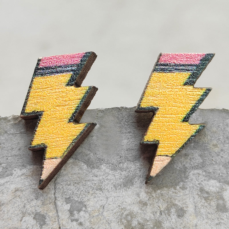 2 parejas al por mayor/paquete Pendientes de madera del día del maestro