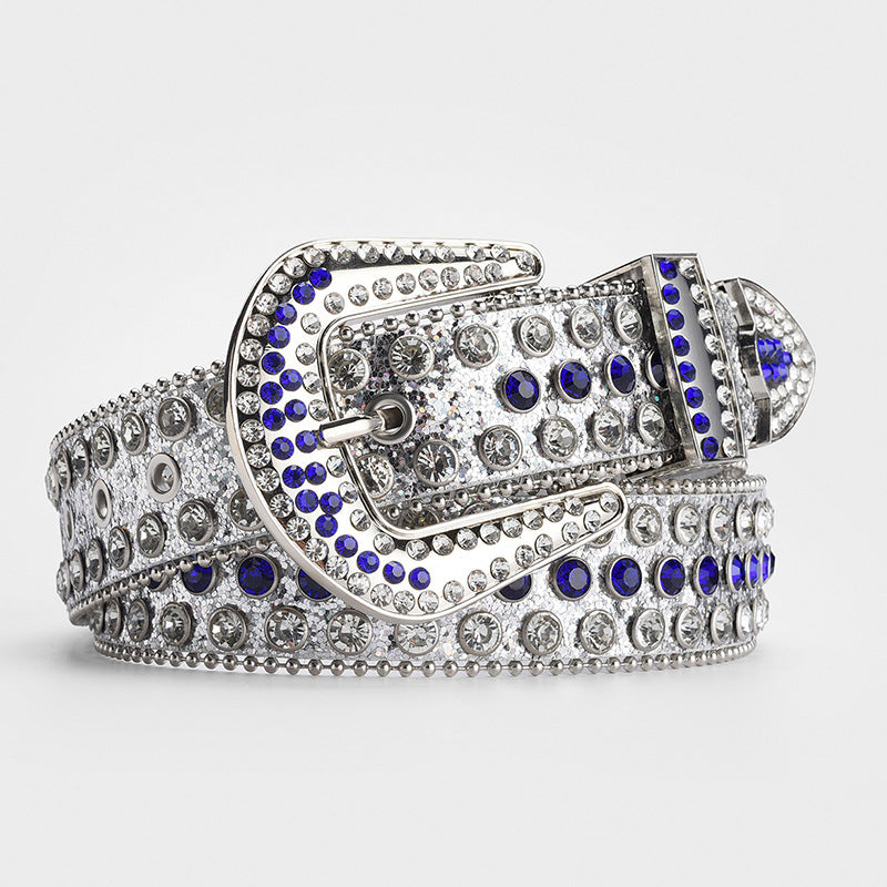 Wholesale Halloween Needle Buckle Full Diamond Sequins Skeleton Head Water Diamond Inlaid PU Belt