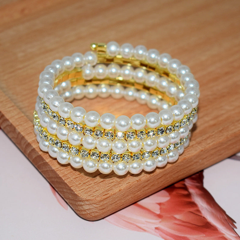 Wholesale Pearl Rhinestone Layered Bracelet Set