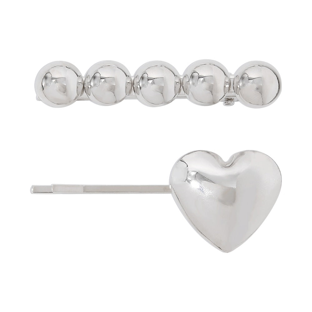 Wholesale Silver Heart Alloy Hair Clips Set of Two