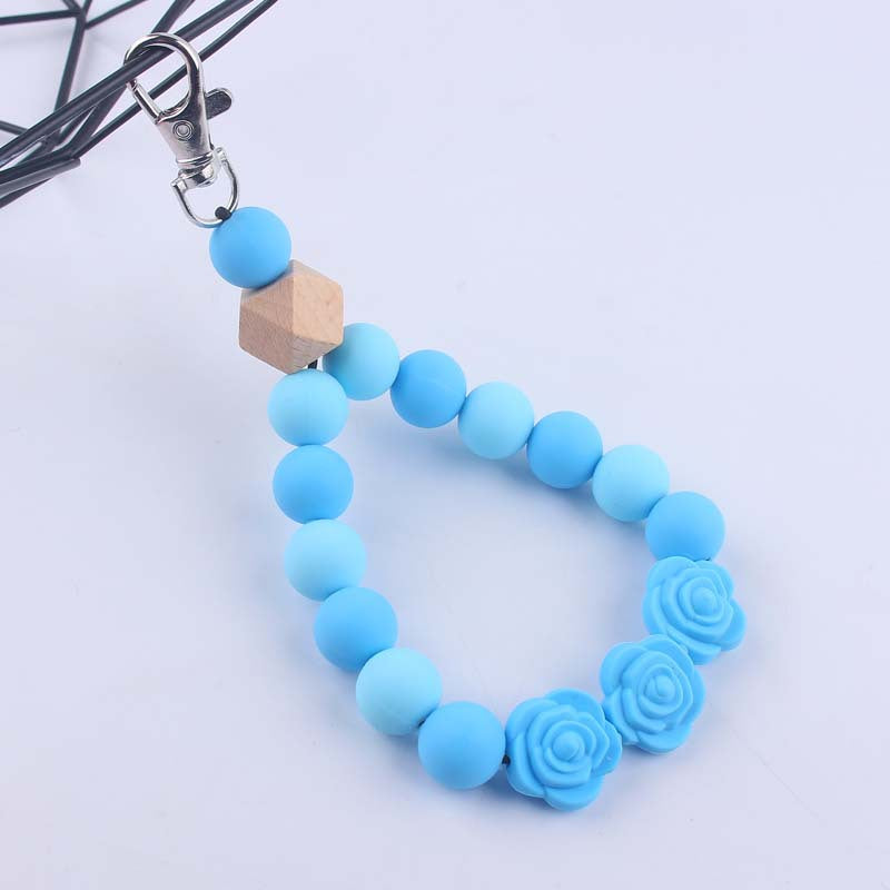 Wholesale Rose Silicone Beaded Wrist Keychain