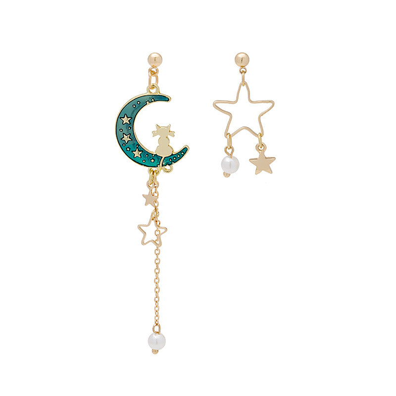 Wholesale Cat Moon Star Long Tassel Alloy Earrings