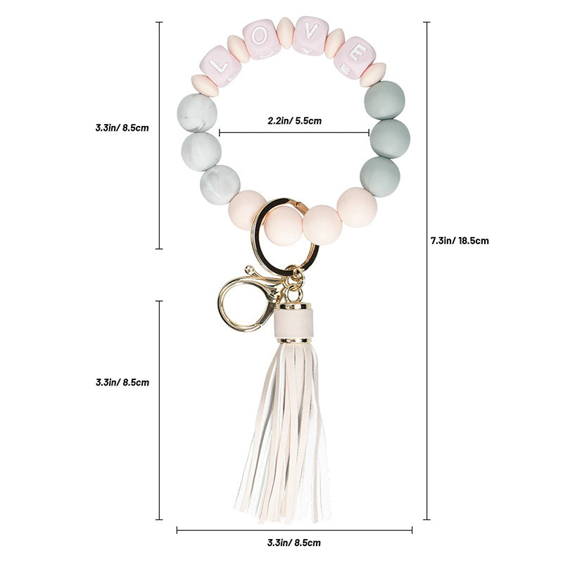 Wholesale Silicone Beaded Tassel Wrist Keychain