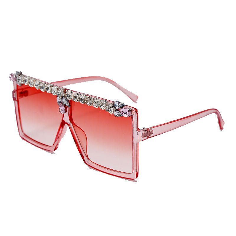 Wholesale Diamond Inlaid Square Large Frame PC Sunglasses