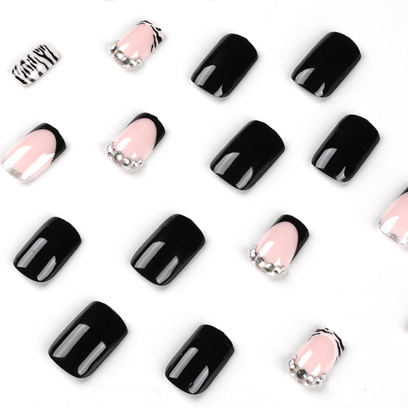 Wholesale Plastic Black French Stripe Rhinestone Nail Art Tips