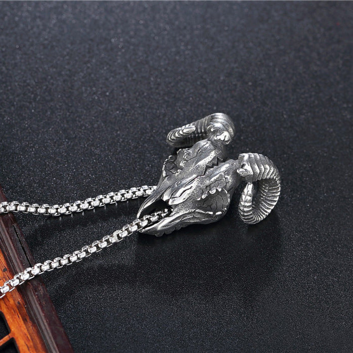 Wholesale Jewelry Alloy Ram Head Skull Pendant Necklace
