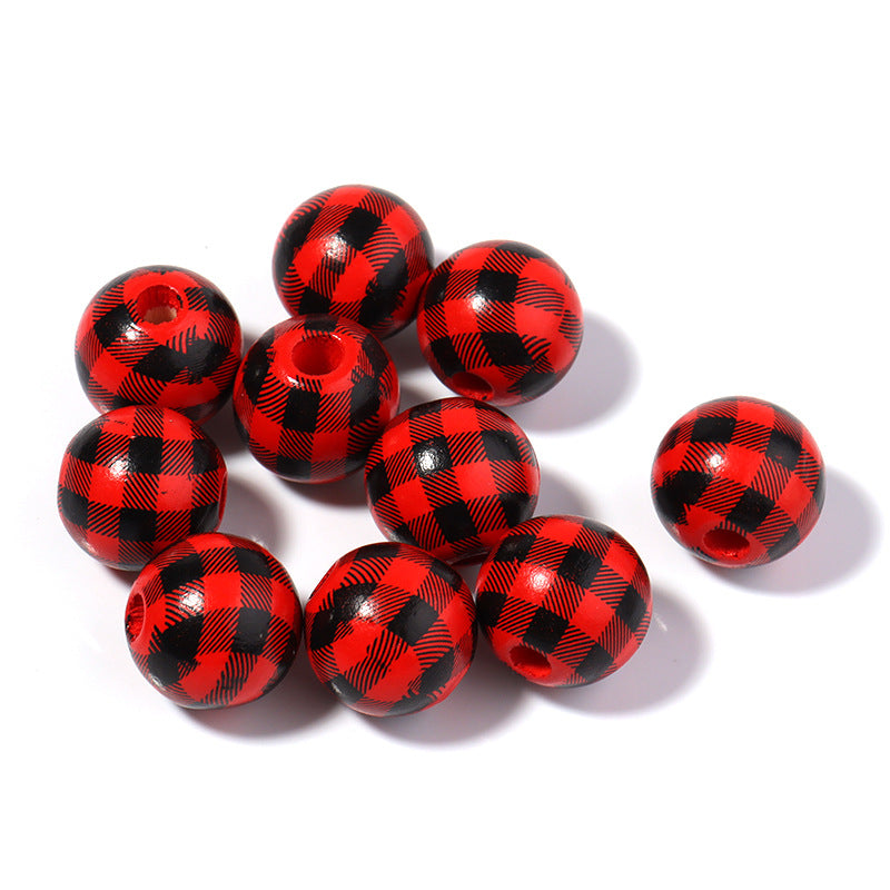 Wholesale 20PCS/Pack Check Stripe Wooden Beads 16mm