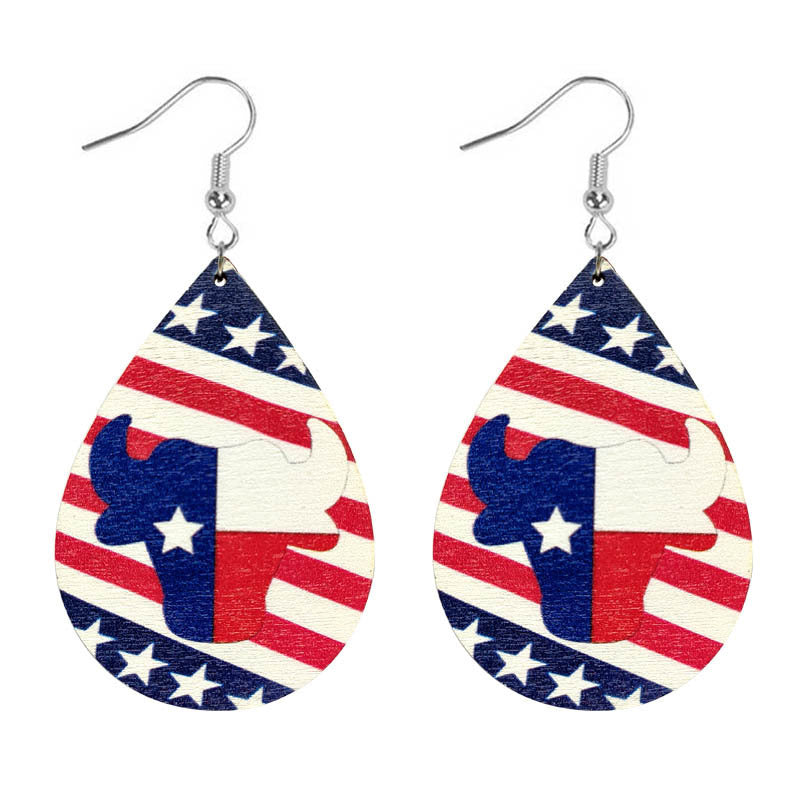 Wholesale Independence Day Flag Wood Earrings