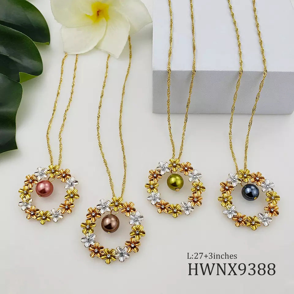 Conjunto de joyas de pendientes de cobre y perlas con corona tricolor hawaiana al por mayor