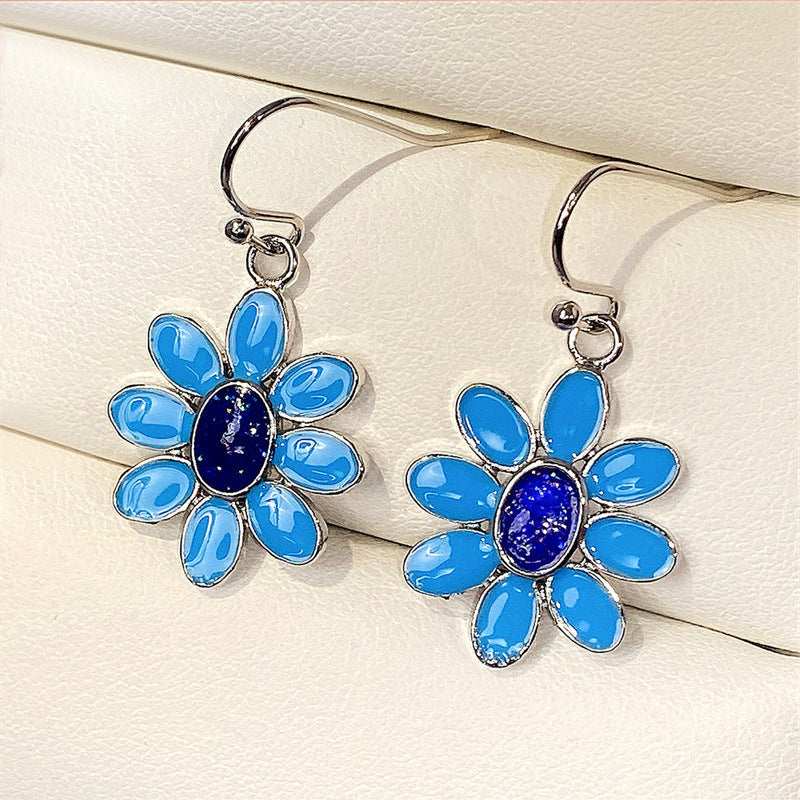 Wholesale Imitation Turquoise Small Daisy Flower Alloy Earrings
