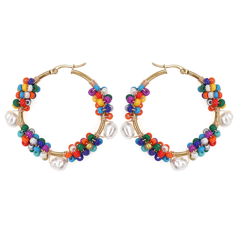 Wholesale Jewelry Ethnic Eyes Rice Beads Earrings