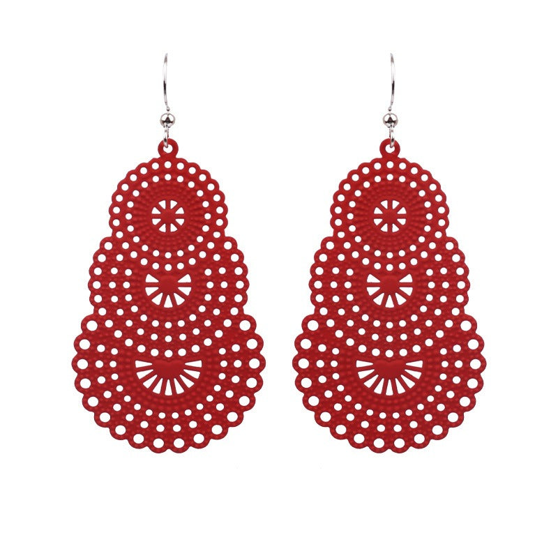 Wholesale Water Drop Gourd Shape Hollow Color Alloy Earrings