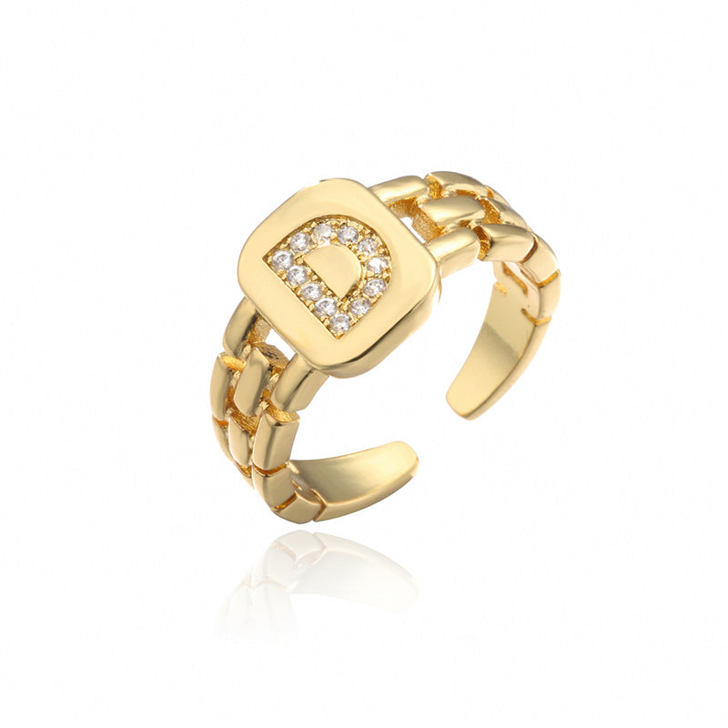 Wholesale Gold Plated 26 Letters Copper Adjustable Rings