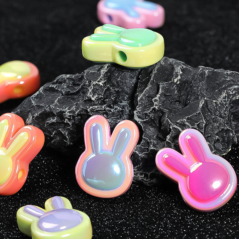 Venta al por mayor 17x24MM 30PCS Cuentas de acrílico de conejito pintado de dos tonos de Pascua