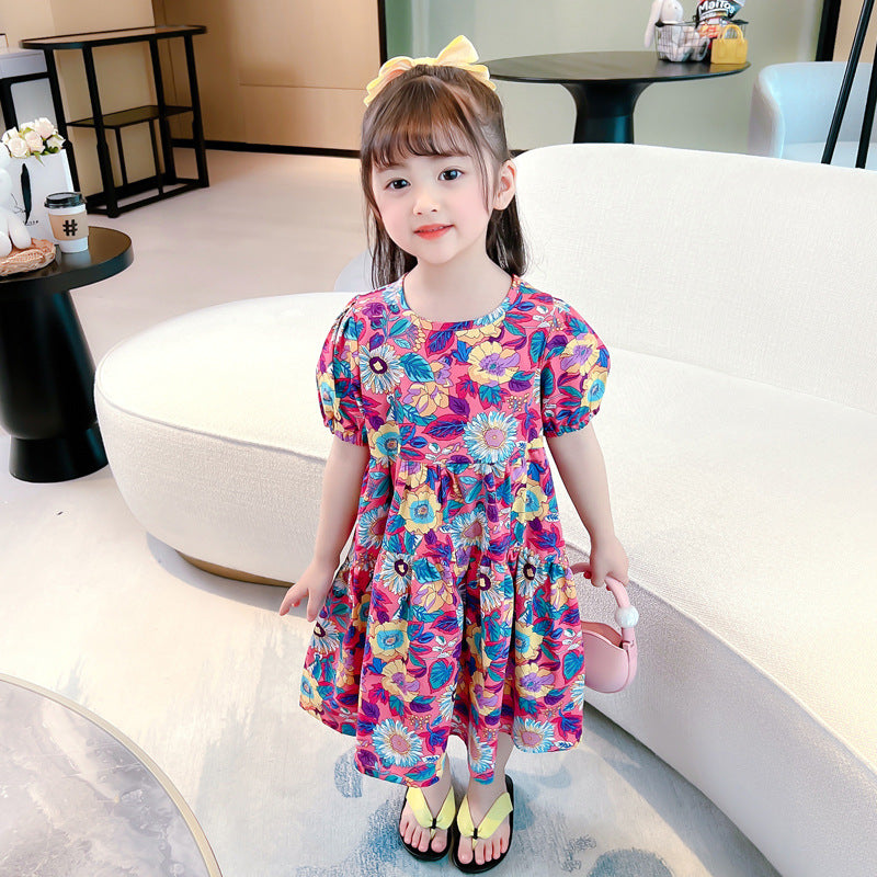 Wholesale Girls Summer Floral Short Sleeve Dress