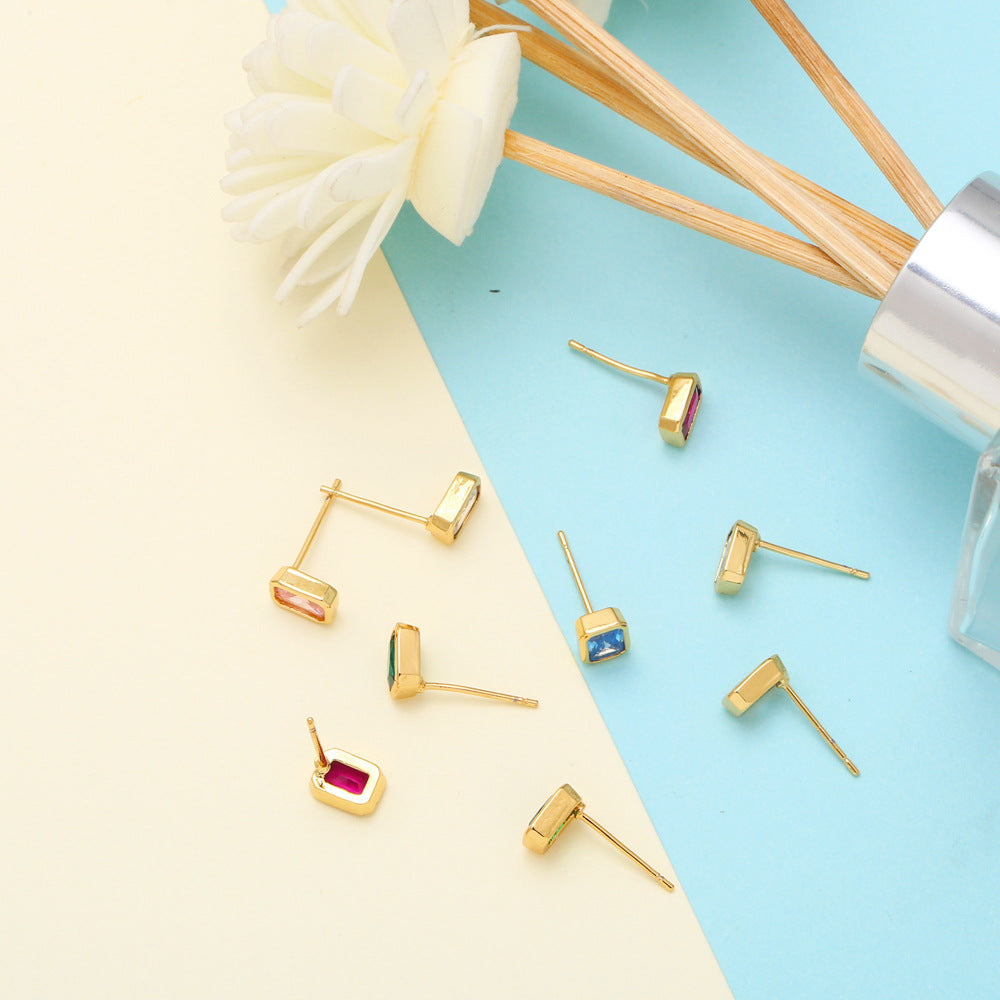 Wholesale Colored Baguette Zircon Copper Ear Studs