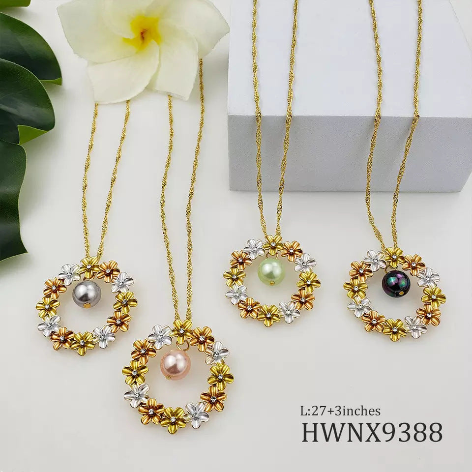 Conjunto de joyas de pendientes de cobre y perlas con corona tricolor hawaiana al por mayor