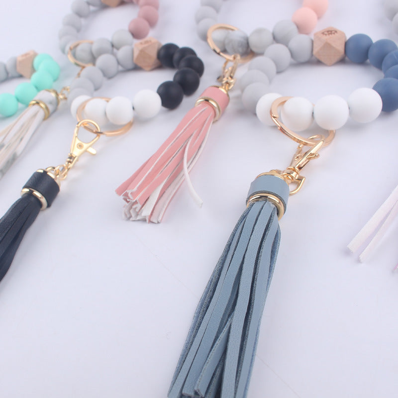 Wholesale Tassel Silicone Beaded Wrist Keychain