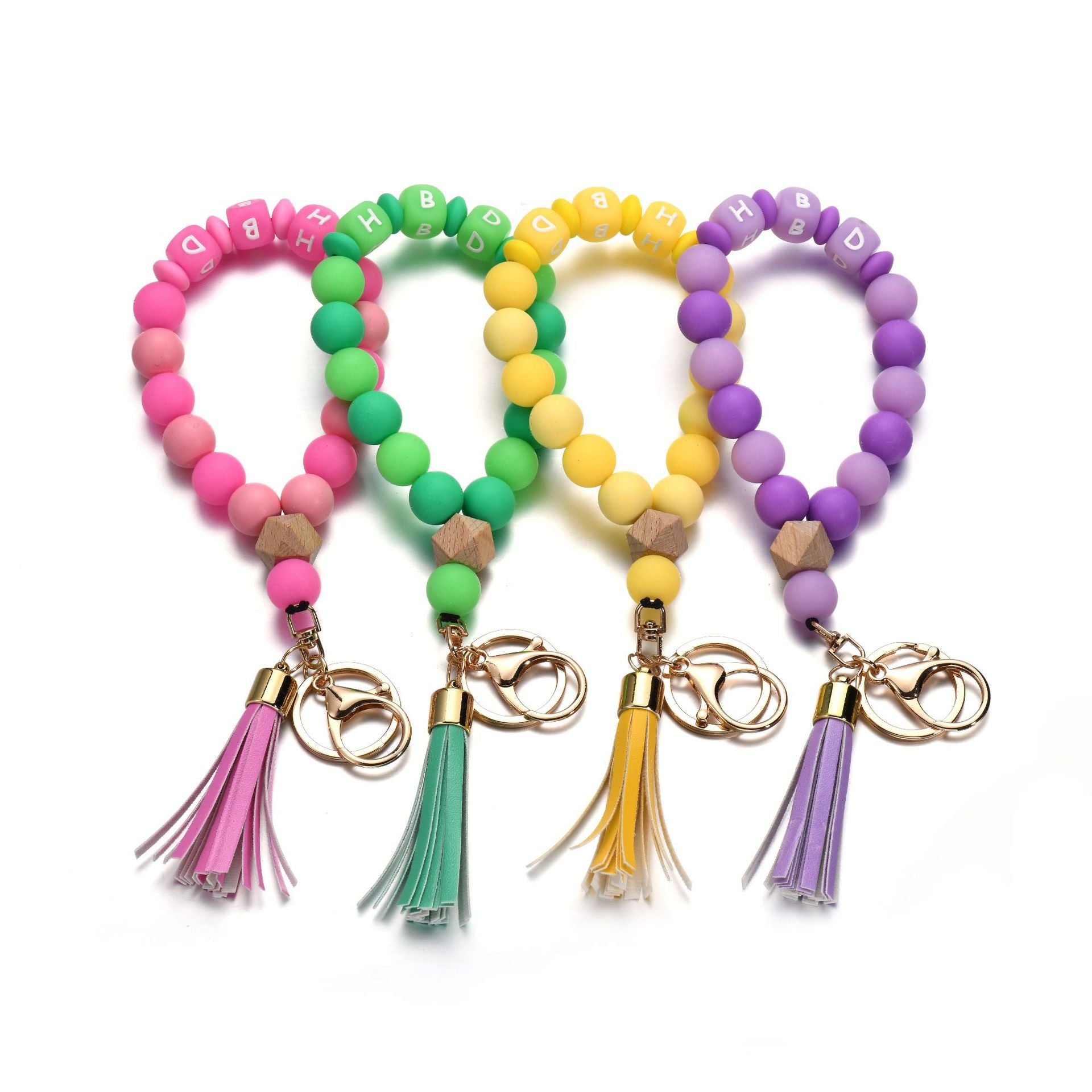 Wholesale Luminous Color Silicone Beaded Wrist Keychain