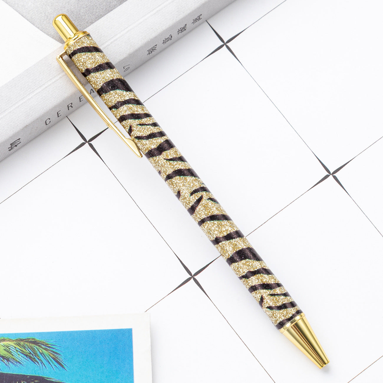 Wholesale Metal Zebra Pattern Gold Powder Bouncing Ballpoint Pen