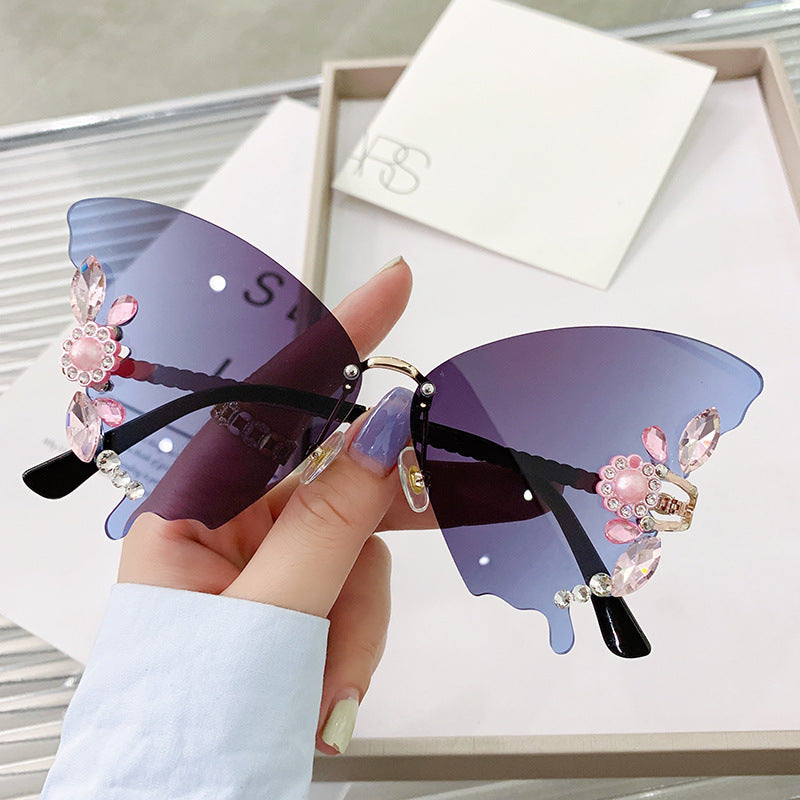 Wholesale Butterfly Diamond Rimless PC Sunglasses