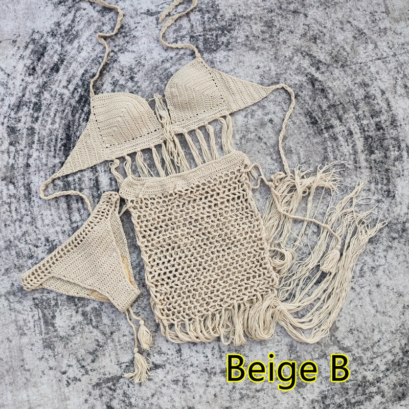 Wholesale Handmade Crochet Tassel Maxi Skirt Bikini Polyester Swimwear