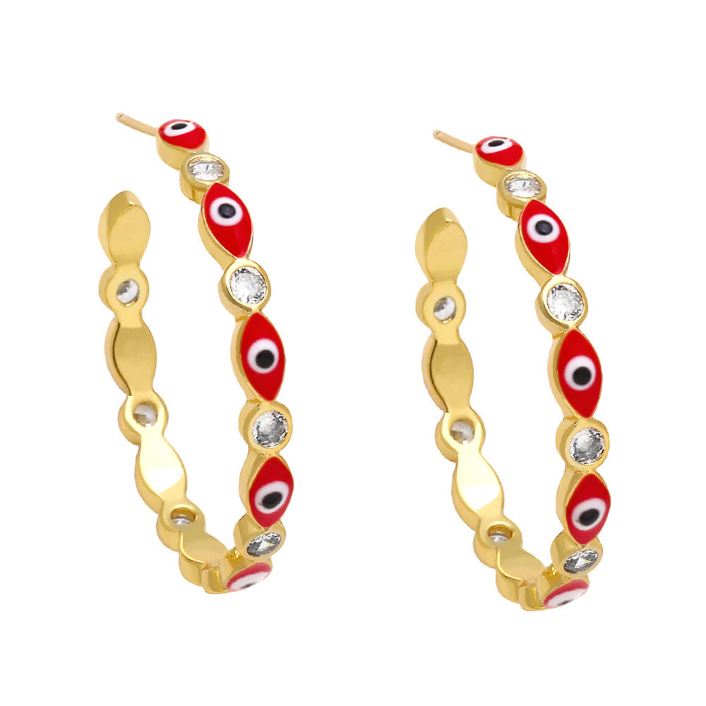 Comercio al por mayor colorido goteo de aceite ojo del diablo pendientes de cobre