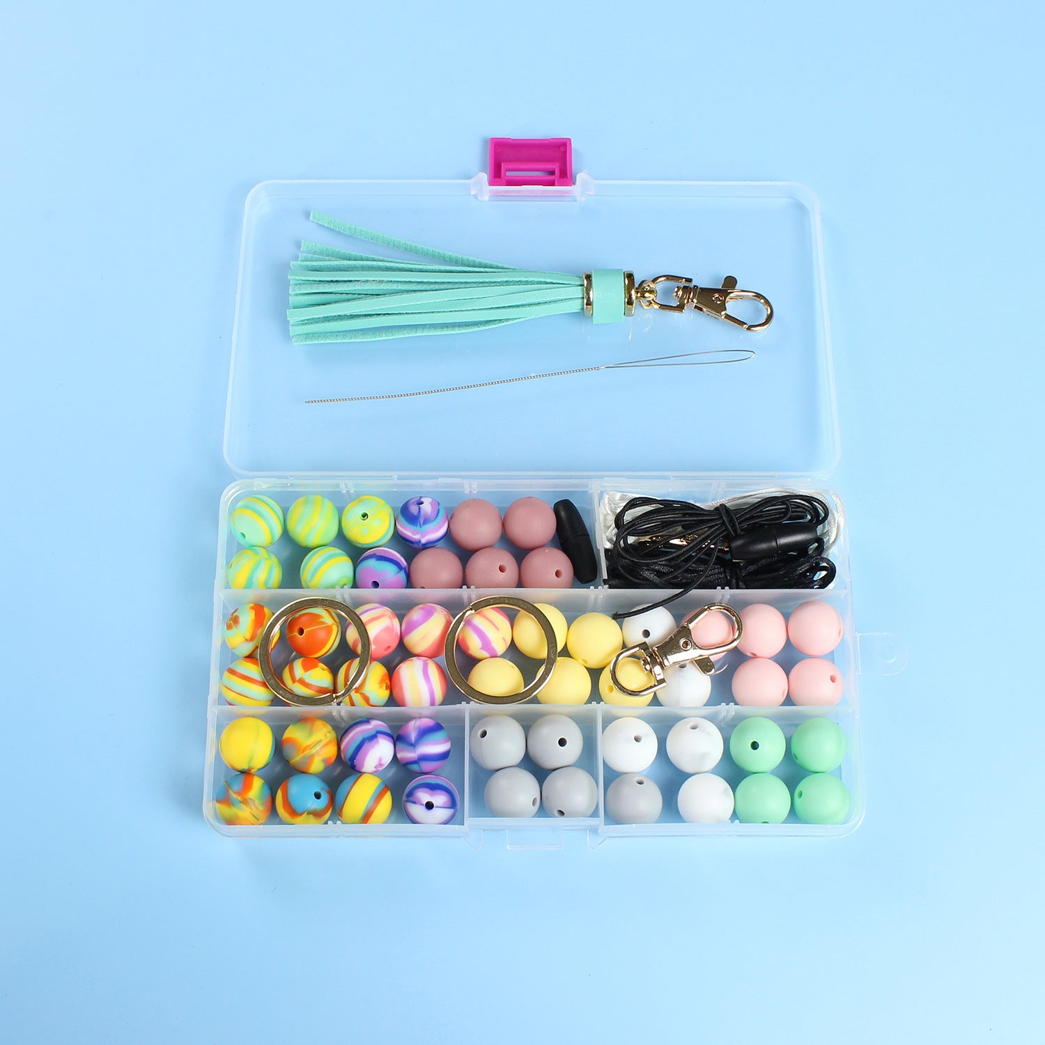 Venta al por mayor de cuentas de silicona DIY llavero de muñeca 15 rejillas