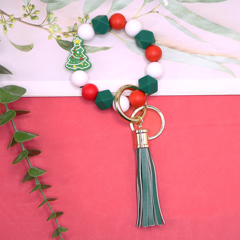 Wholesale 10PCS Santa Claus Christmas Silicone Beaded Wrist Keychain