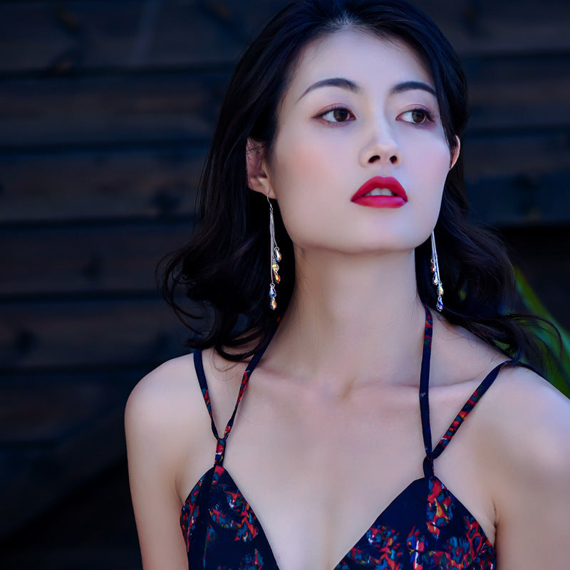 Wholesale Long Crystal Alloy Earrings